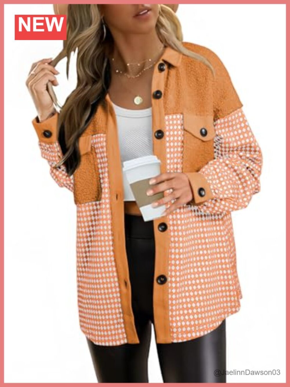 SHEWIN Women's Plaid Button Down Shacket Loose Fit Long Sleeve